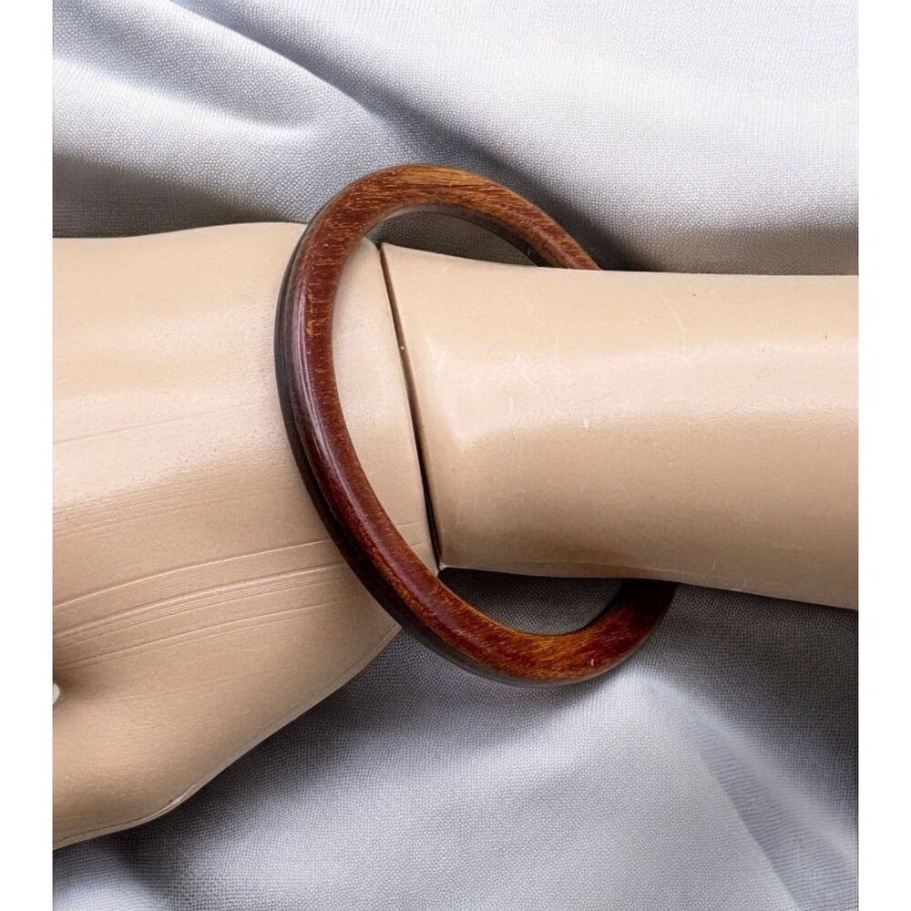 Vintage Wooden Bangle Bracelet Natural Grain Finish Minimalist Costume Jewelry
